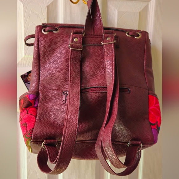 NWT-Costa Maya Burgundy Floral Embroidered Backpack - Picture 2 of 11